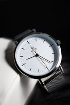 Silver Mesh Band Women's Wrist Watch | Minimalist Design by Haadi Collection