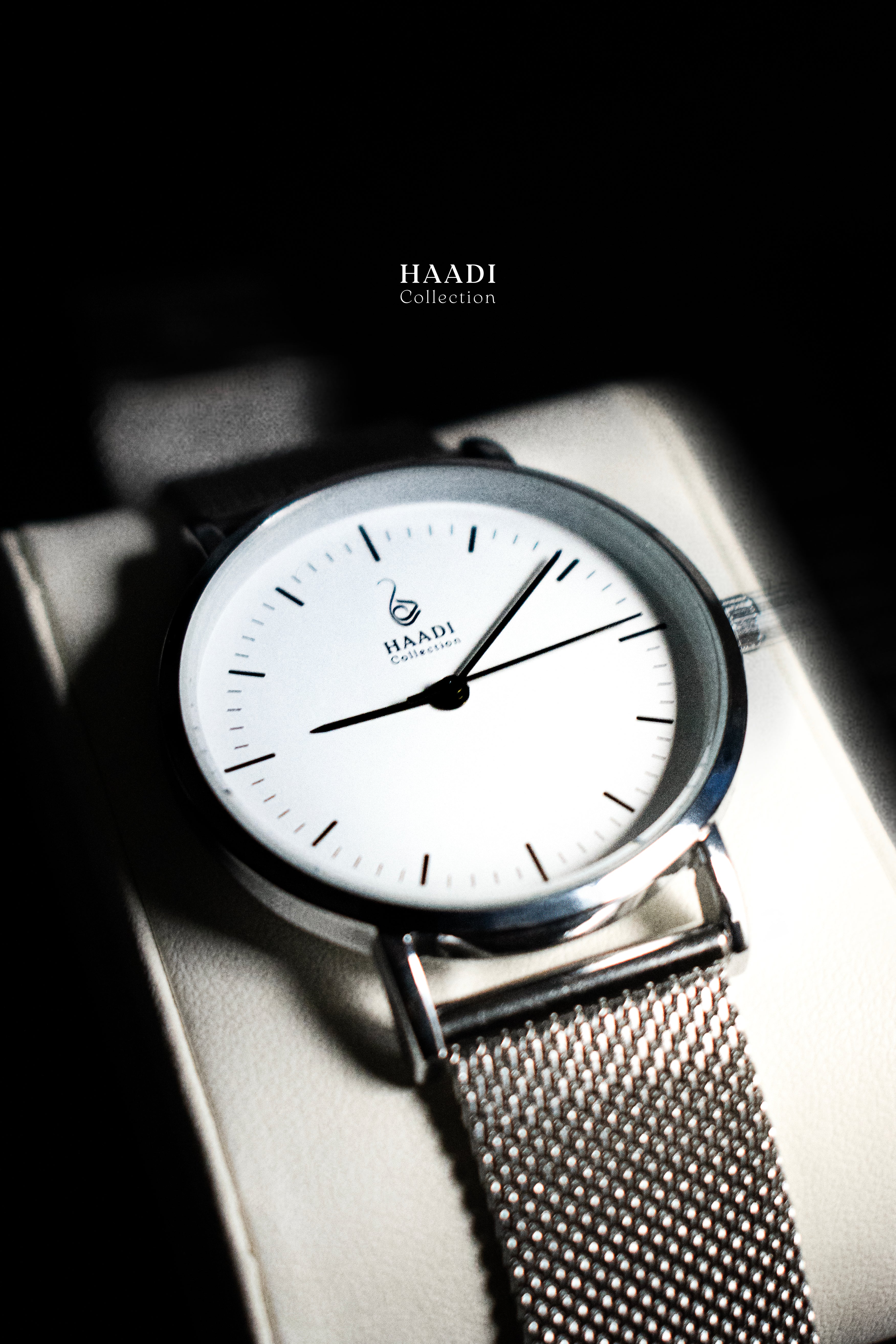 Silver Mesh Band Women's Wrist Watch | Minimalist Design by Haadi Collection