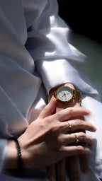 Gold Mesh Band Women's Wrist Watch | Minimalist Design by Haadi Collection