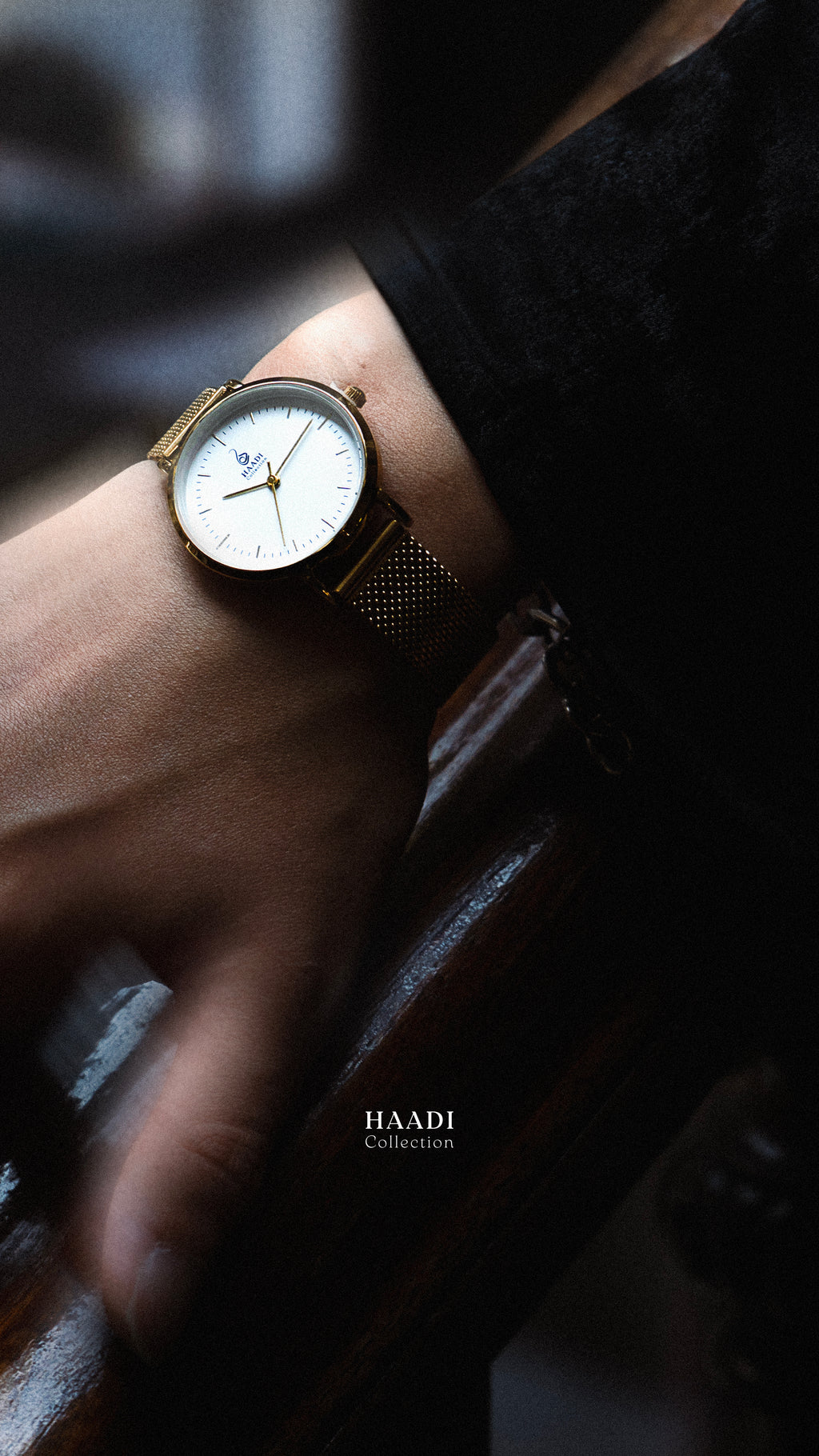 Gold Mesh Band Women's Wrist Watch | Minimalist Design by Haadi Collection