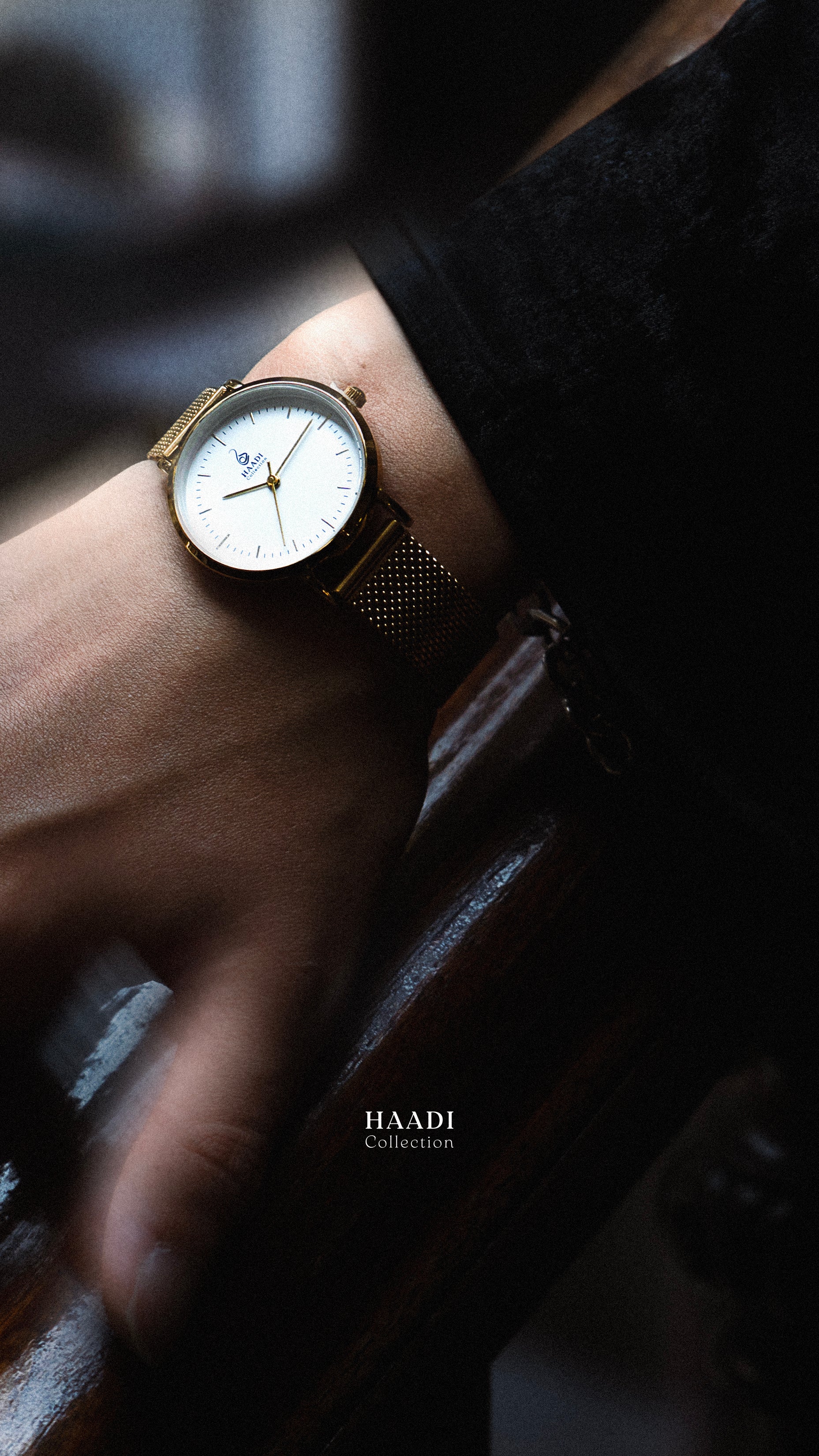 Gold Mesh Band Women's Wrist Watch | Minimalist Design by Haadi Collection