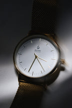 Gold Mesh Band Women's Wrist Watch | Minimalist Design by Haadi Collection